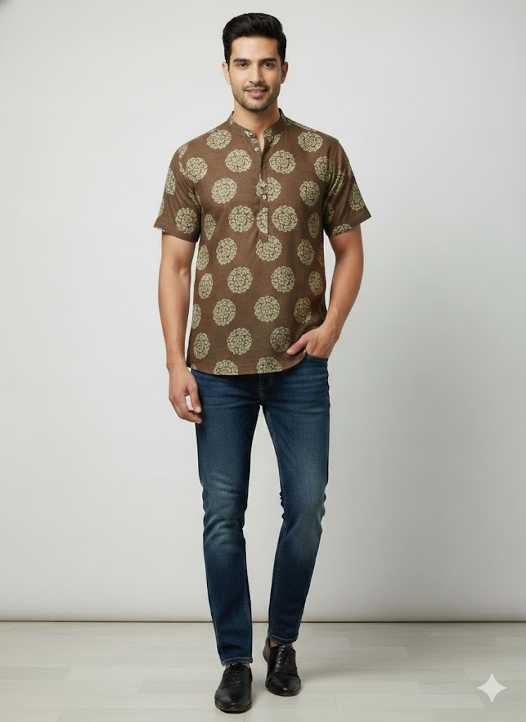 Men’s Ethnic Mandarin collar half sleeve short kurta for summer FCCHS-04