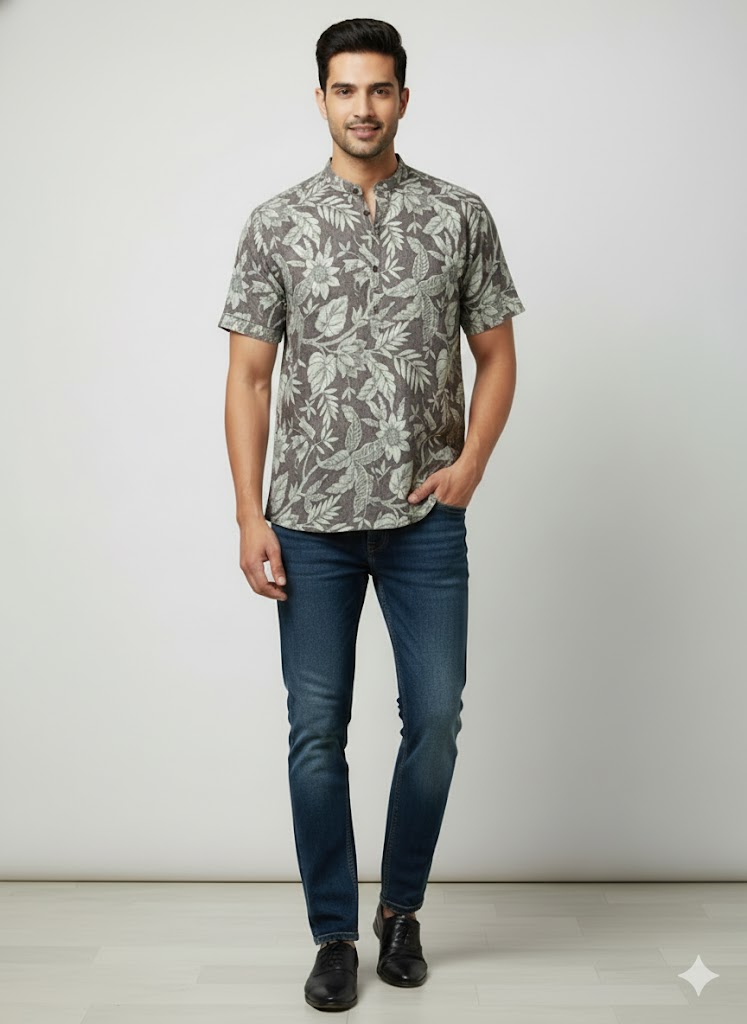 Men’s Ethnic Mandarin collar half sleeve short kurta for summer FCCHS-03