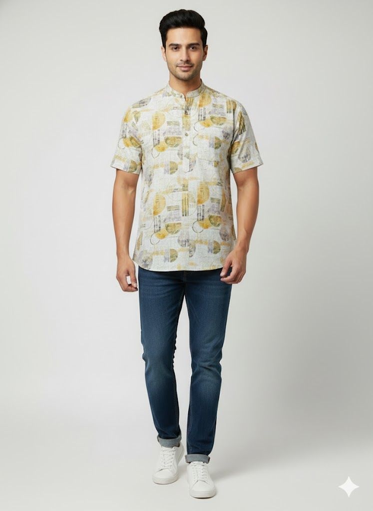 Men’s Ethnic Mandarin collar half sleeve short kurta for summer FCCHS-02