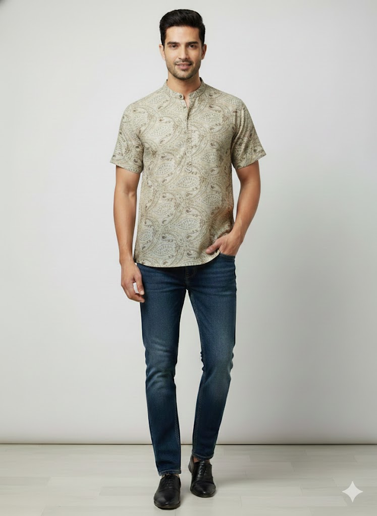 Men’s Ethnic Mandarin collar half sleeve short kurta for summer FCCHS-05